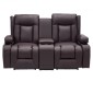 Ανακλινόμενος καναπές VEVOR Loveseat, Χειροκίνητος ανακλινόμενος καναπές με κεντρική κονσόλα, PU συνθετικός δερμάτινος καναπές με θύρες USB, ποτηροθήκες και τσάντες αποθήκευσης, διπλή καρέκλα Loveseat για σαλόνι/RV, καφέ