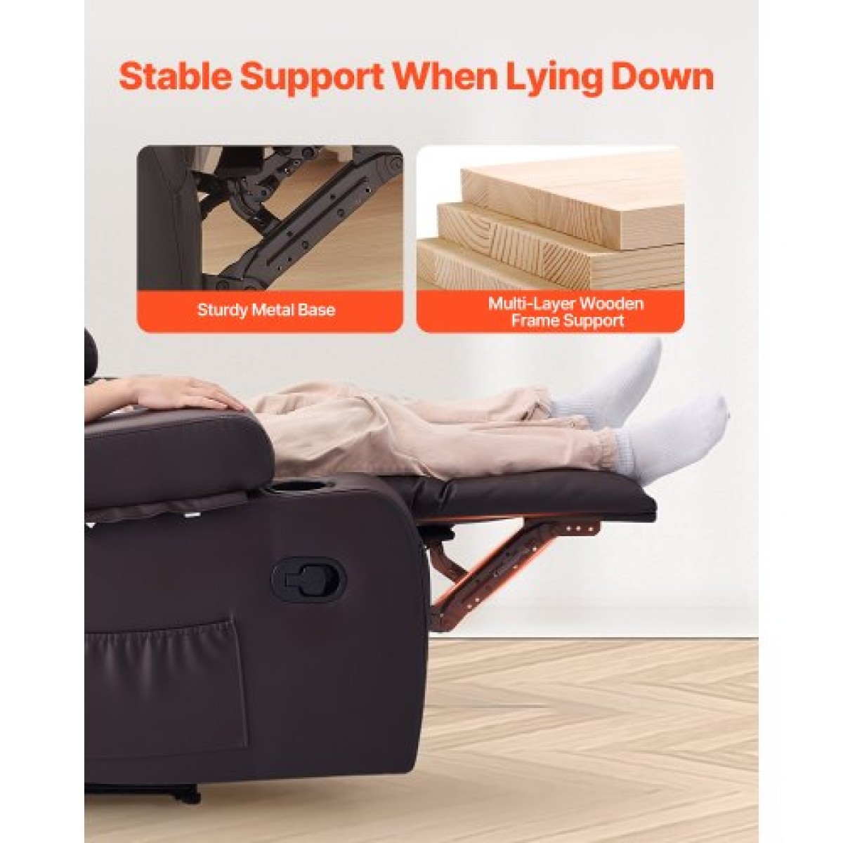 Ανακλινόμενος καναπές VEVOR Loveseat, Χειροκίνητος ανακλινόμενος καναπές με κεντρική κονσόλα, PU συνθετικός δερμάτινος καναπές με θύρες USB, ποτηροθήκες και τσάντες αποθήκευσης, διπλή καρέκλα Loveseat για σαλόνι/RV, καφέ