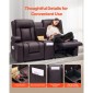 Ανακλινόμενος καναπές VEVOR Loveseat, Χειροκίνητος ανακλινόμενος καναπές με κεντρική κονσόλα, PU συνθετικός δερμάτινος καναπές με θύρες USB, ποτηροθήκες και τσάντες αποθήκευσης, διπλή καρέκλα Loveseat για σαλόνι/RV, καφέ