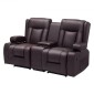 Ανακλινόμενος καναπές VEVOR Loveseat, Χειροκίνητος ανακλινόμενος καναπές με κεντρική κονσόλα, PU συνθετικός δερμάτινος καναπές με θύρες USB, ποτηροθήκες και τσάντες αποθήκευσης, διπλή καρέκλα Loveseat για σαλόνι/RV, καφέ
