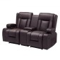 Ανακλινόμενος καναπές VEVOR Loveseat, Χειροκίνητος ανακλινόμενος καναπές με κεντρική κονσόλα, PU συνθετικός δερμάτινος καναπές με θύρες USB, ποτηροθήκες και τσάντες αποθήκευσης, διπλή καρέκλα Loveseat για σαλόνι/RV, καφέ