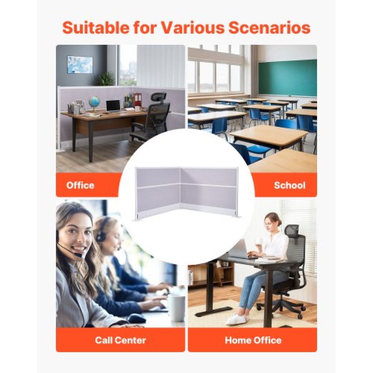 VEVOR Office Divider Privacy Partitions, 2-pack, 1,83m x 1,22m Room Divider Walls, PET Workstation Cubicle partition with outlet covers, Freestanding Privacy Panel for Office Library School