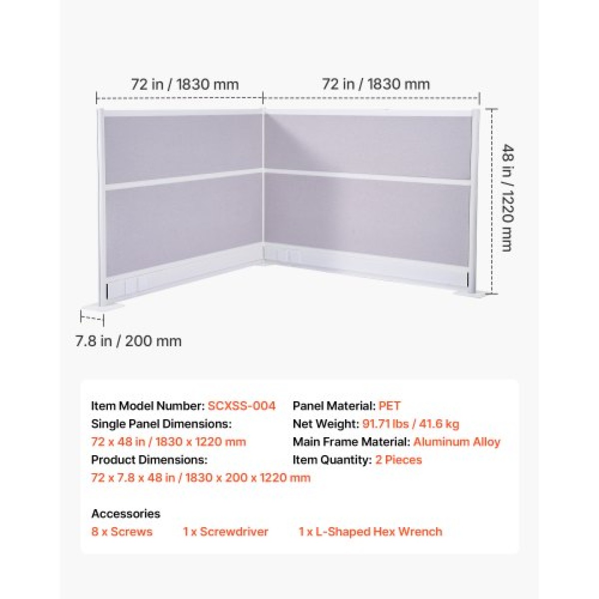 VEVOR Office Divider Privacy Partitions, 2-pack, 1,83m x 1,22m Room Divider Walls, PET Workstation Cubicle partition with outlet covers, Freestanding Privacy Panel for Office Library School
