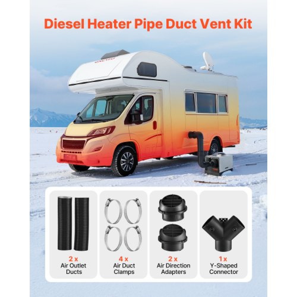 VEVOR Diesel Heater Pipe Duct Vent Kit, 75mm Heater Pipe Σετ εξαερισμού θερμού αέρα με σύνδεσμο σχήματος Y & σφιγκτήρες αεραγωγών, Heaters Parking Air Duct Kit για 2KW 5KW 8KW Diesel Heaters, Μαύρο