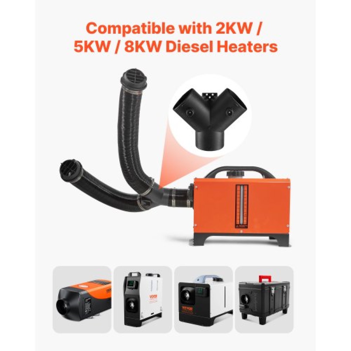VEVOR Diesel Heater Pipe Duct Vent Kit, 75mm Heater Pipe Σετ εξαερισμού θερμού αέρα με σύνδεσμο σχήματος Y & σφιγκτήρες αεραγωγών, Heaters Parking Air Duct Kit για 2KW 5KW 8KW Diesel Heaters, Μαύρο
