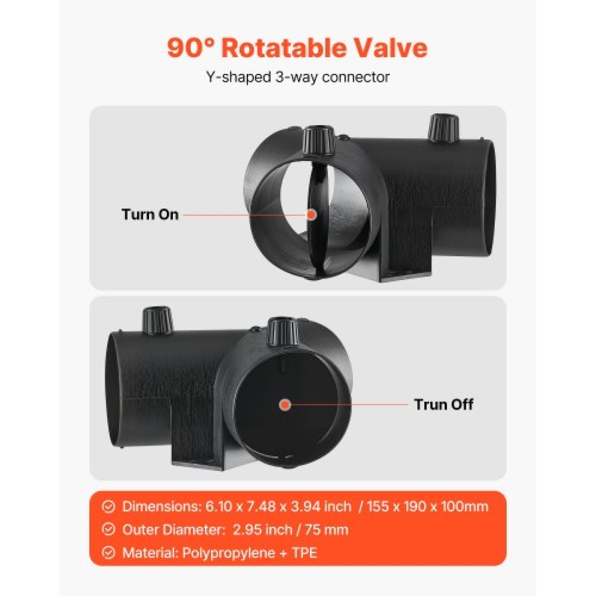 VEVOR Diesel Heater Pipe Duct Vent Kit, 75mm Heater Pipe Σετ εξαερισμού θερμού αέρα με σύνδεσμο σχήματος Y & σφιγκτήρες αεραγωγών, Heaters Parking Air Duct Kit για 2KW 5KW 8KW Diesel Heaters, Μαύρο