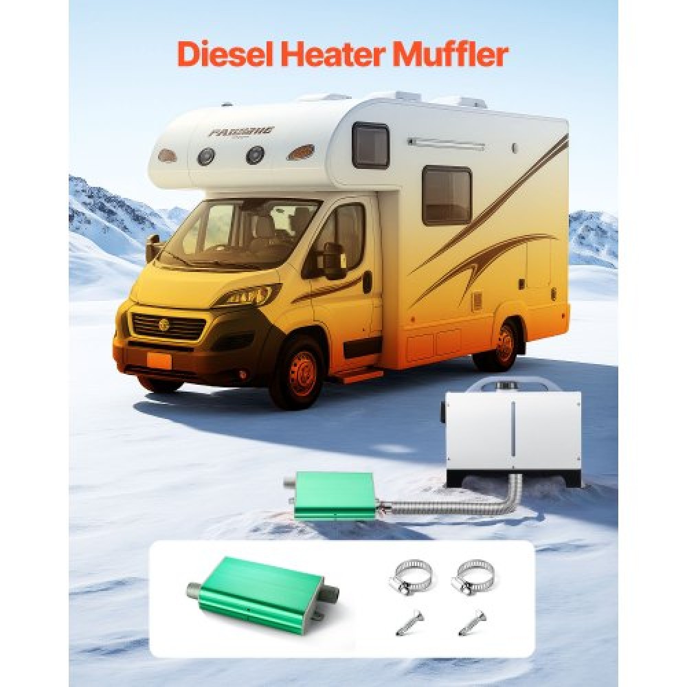 VEVOR Diesel Heater Muffler, 24mm Diesel Heater Mufflers, Parking Heaters Mufflers Fit with 2 Clamps and Vis, Upgraded All All Aluminium Sufflers Sufflers Silences for Diesels 2KW 5KW 8KW