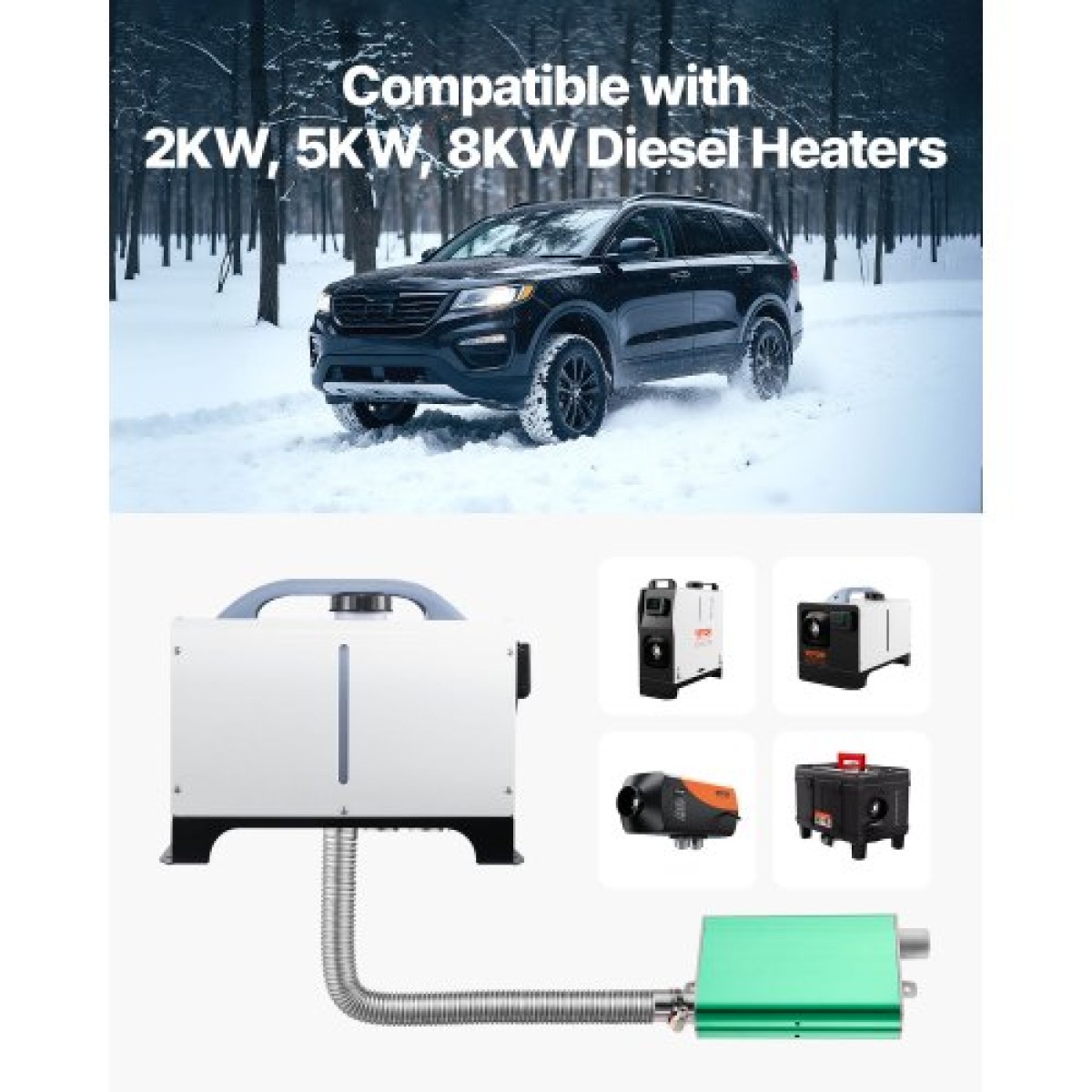 VEVOR Diesel Heater Muffler, 24mm Diesel Heater Mufflers, Parking Heaters Mufflers Fit with 2 Clamps and Vis, Upgraded All All Aluminium Sufflers Sufflers Silences for Diesels 2KW 5KW 8KW