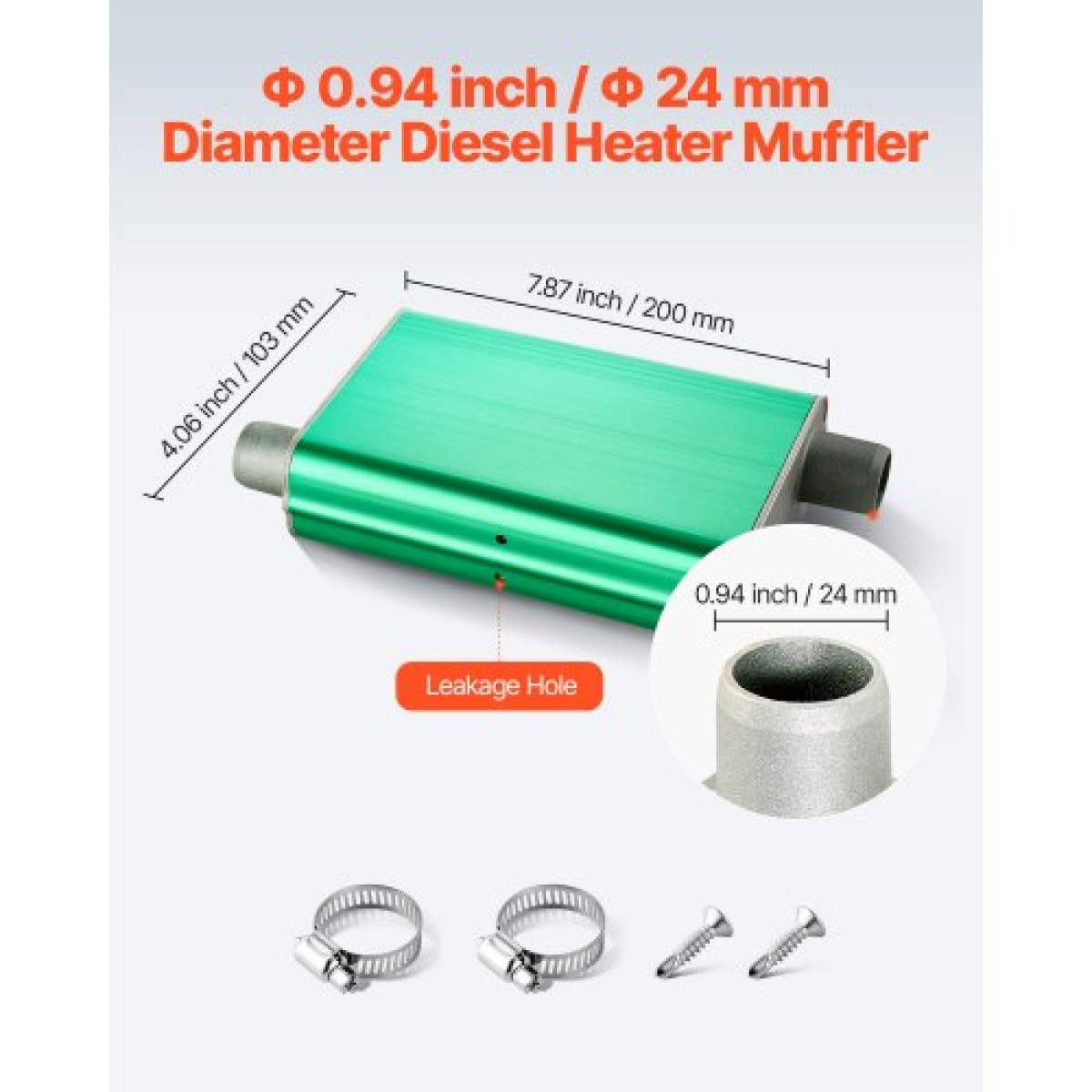VEVOR Diesel Heater Muffler, 24mm Diesel Heater Mufflers, Parking Heaters Mufflers Fit with 2 Clamps and Vis, Upgraded All All Aluminium Sufflers Sufflers Silences for Diesels 2KW 5KW 8KW