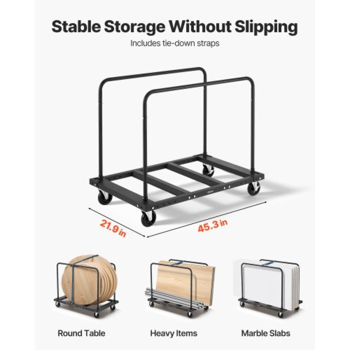 VEVOR Drywall Cart Dolly, χωρητικότητα 816 kg, καρότσι φορτηγού από ατσάλινο πάνελ με περιστρεφόμενους τροχούς 12,5 mm, κούκλα γυψοσανίδας ξυλείας με ιμάντα δεσίματος & 2 πλαϊνές κουπαστές για εργοστάσιο, αποθήκη, γκαράζ, μαύρο