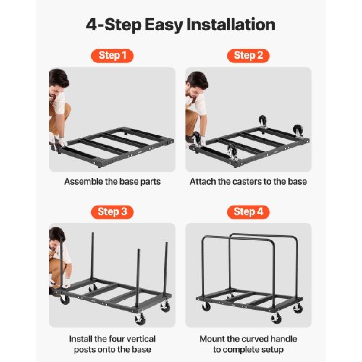 VEVOR Drywall Cart Dolly, χωρητικότητα 816 kg, καρότσι φορτηγού από ατσάλινο πάνελ με περιστρεφόμενους τροχούς 12,5 mm, κούκλα γυψοσανίδας ξυλείας με ιμάντα δεσίματος & 2 πλαϊνές κουπαστές για εργοστάσιο, αποθήκη, γκαράζ, μαύρο