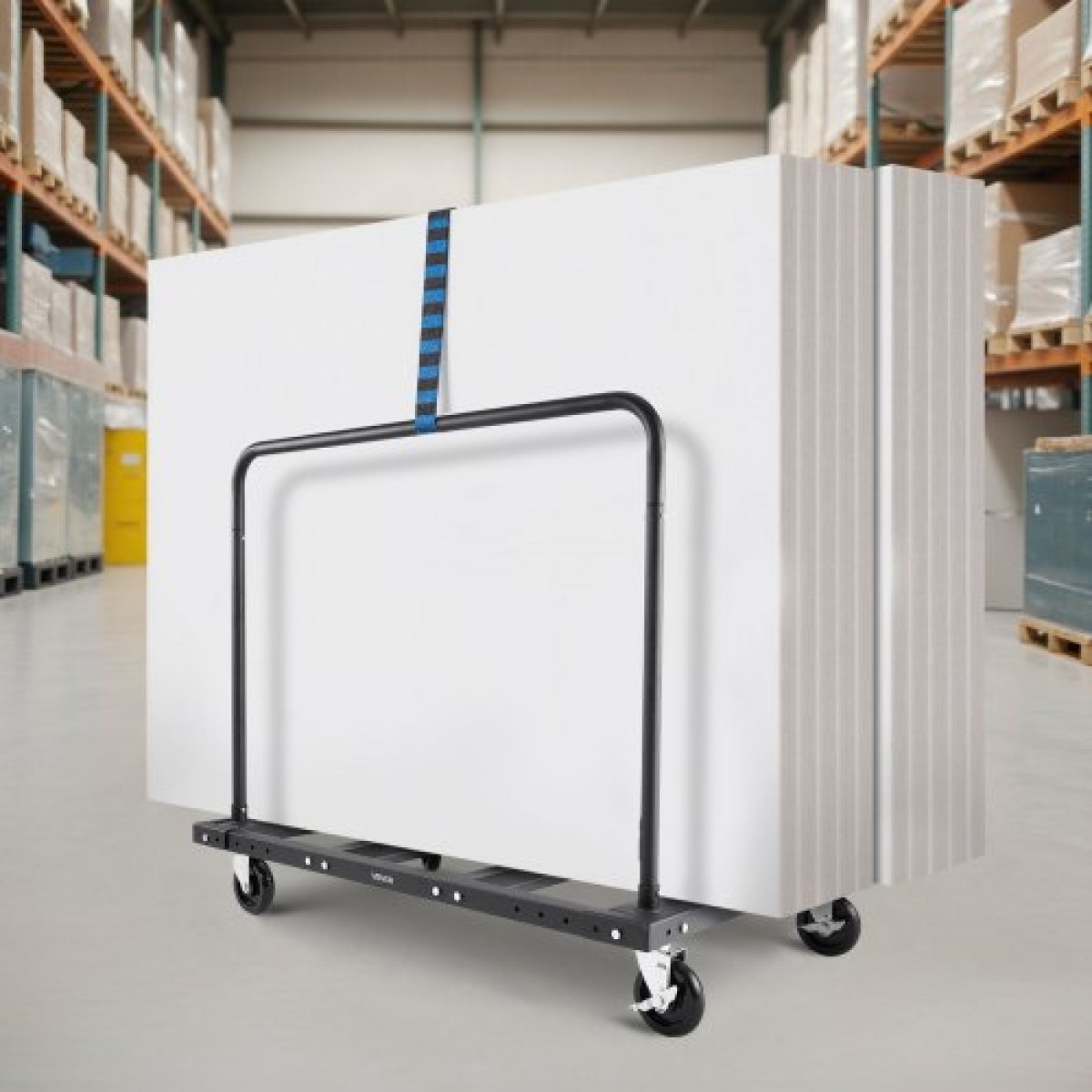 VEVOR Drywall Cart Dolly, χωρητικότητα 816 kg, καρότσι φορτηγού από ατσάλινο πάνελ με περιστρεφόμενους τροχούς 12,5 mm, κούκλα γυψοσανίδας ξυλείας με ιμάντα δεσίματος & 2 πλαϊνές κουπαστές για εργοστάσιο, αποθήκη, γκαράζ, μαύρο