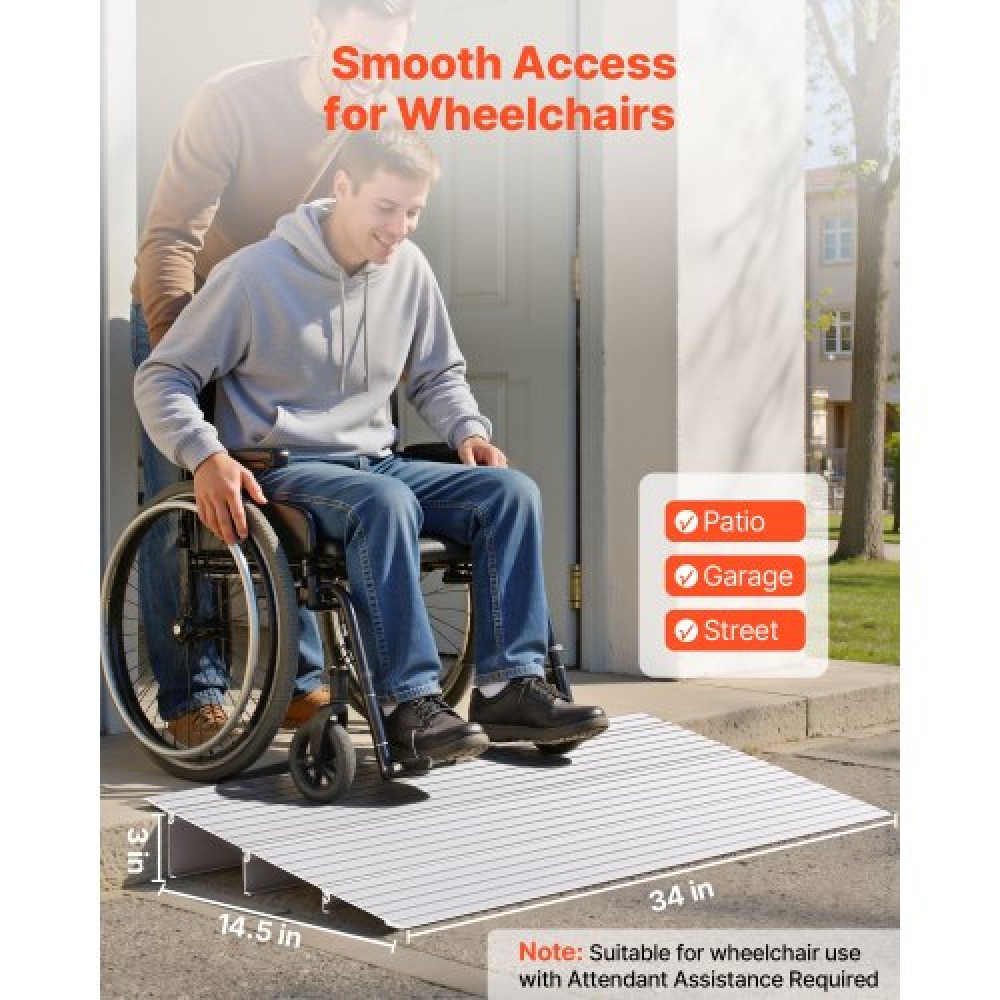 VEVOR Door Threshold Ramp, 87 mm Rise, Aluminum Alloy Threshold Ramp Rated 363 kg Load Capacity, Handicap Ramps for Home Steps for Wheelchair, Scooters, Power Chairs, Walkers, Bicycle, Tricycle
