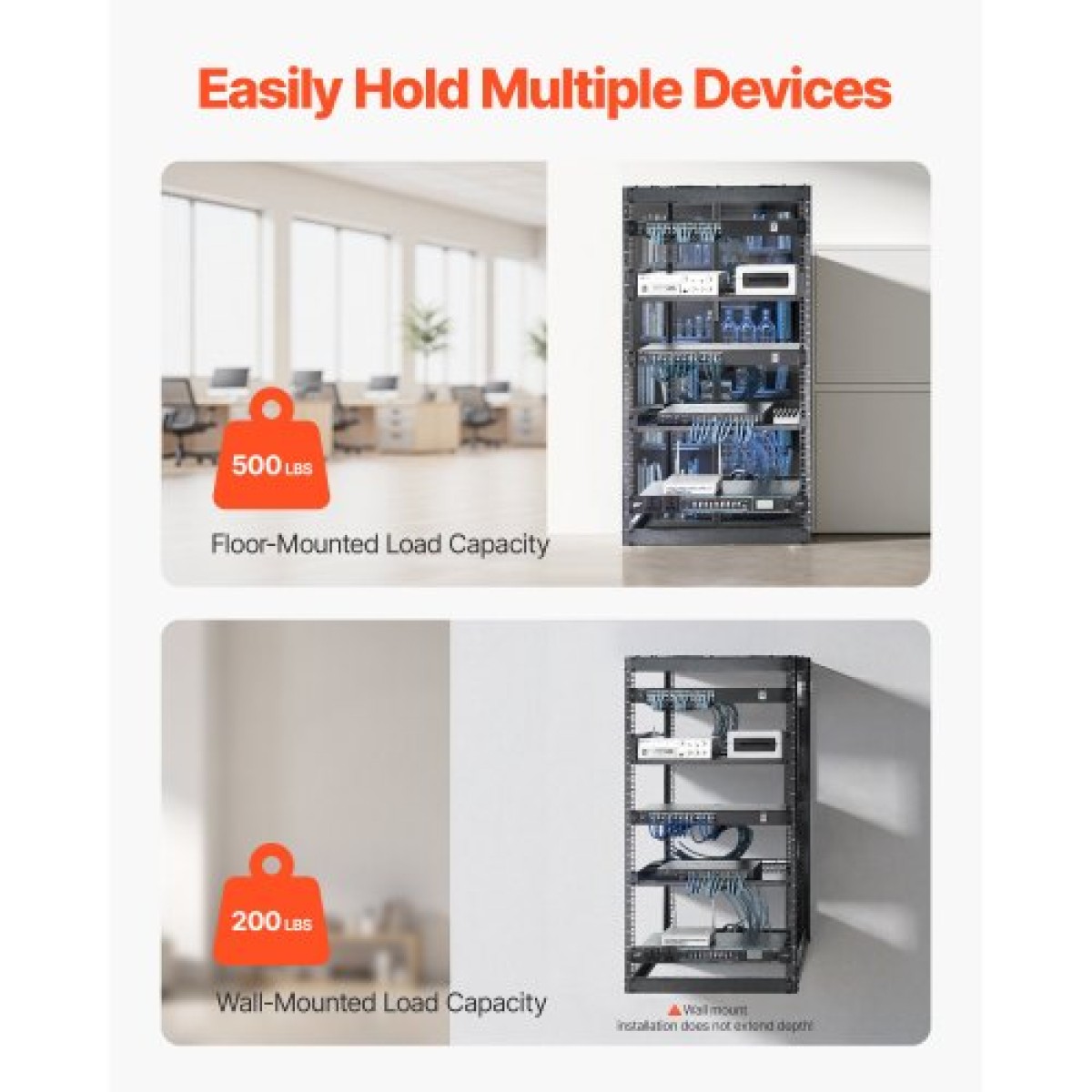 VEVOR 20U Open Frame Network Rack, Βάθος 585 mm, Επίτοιχος ή Επιδαπέδιος Server Rack, Heavy Duty 4 Post, με αεριζόμενα ράφια & εξοπλισμό στερέωσης, χωράει όλο τον εξοπλισμό πληροφορικής δικτύωσης AV Gear