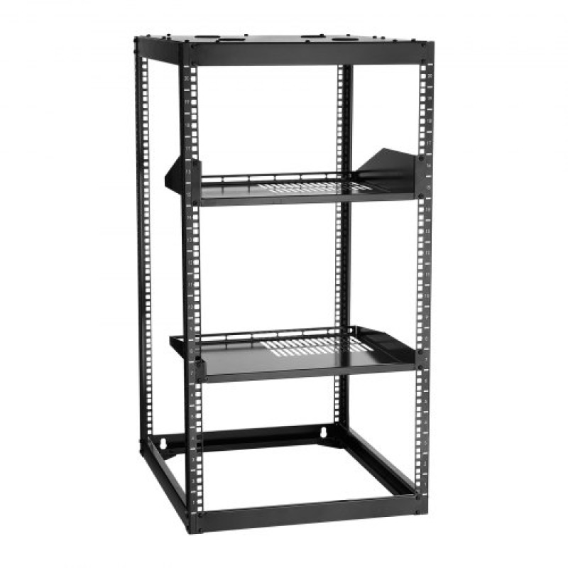 VEVOR 20U Open Frame Network Rack, Βάθος 585 mm, Επίτοιχος ή Επιδαπέδιος Server Rack, Heavy Duty 4 Post, με αεριζόμενα ράφια & εξοπλισμό στερέωσης, χωράει όλο τον εξοπλισμό πληροφορικής δικτύωσης AV Gear