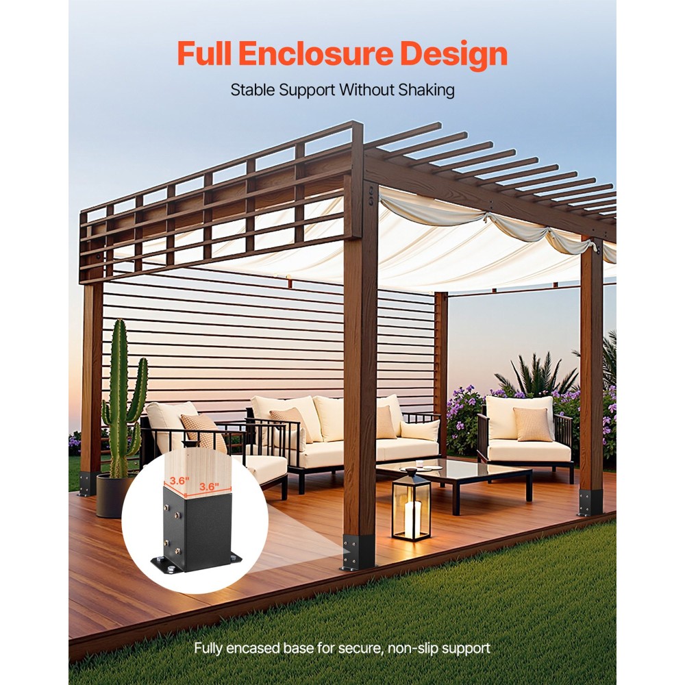 VEVOR 4x4 Post Base 10 Pcs, Εσωτερικό μέγεθος 3,6x3,6 ίντσες / 91,44x91,44 mm στηρίγματα στερέωσης, βαρέως τύπου στύλοι από ανθρακούχο χάλυβα, Ξύλινοι στύλοι στηρίγματα για πλάκα βάσης κατάστρωμα στήριξης κιγκλιδώματος καταστρώματος Pavilion, Μαύρο