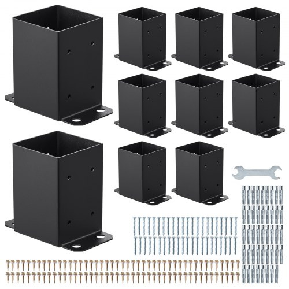 VEVOR 4x4 Post Base 10 Pcs, Εσωτερικό μέγεθος 3,6x3,6 ίντσες / 91,44x91,44 mm στηρίγματα στερέωσης, βαρέως τύπου στύλοι από ανθρακούχο χάλυβα, Ξύλινοι στύλοι στηρίγματα για πλάκα βάσης κατάστρωμα στήριξης κιγκλιδώματος καταστρώματος Pavilion, Μαύρο