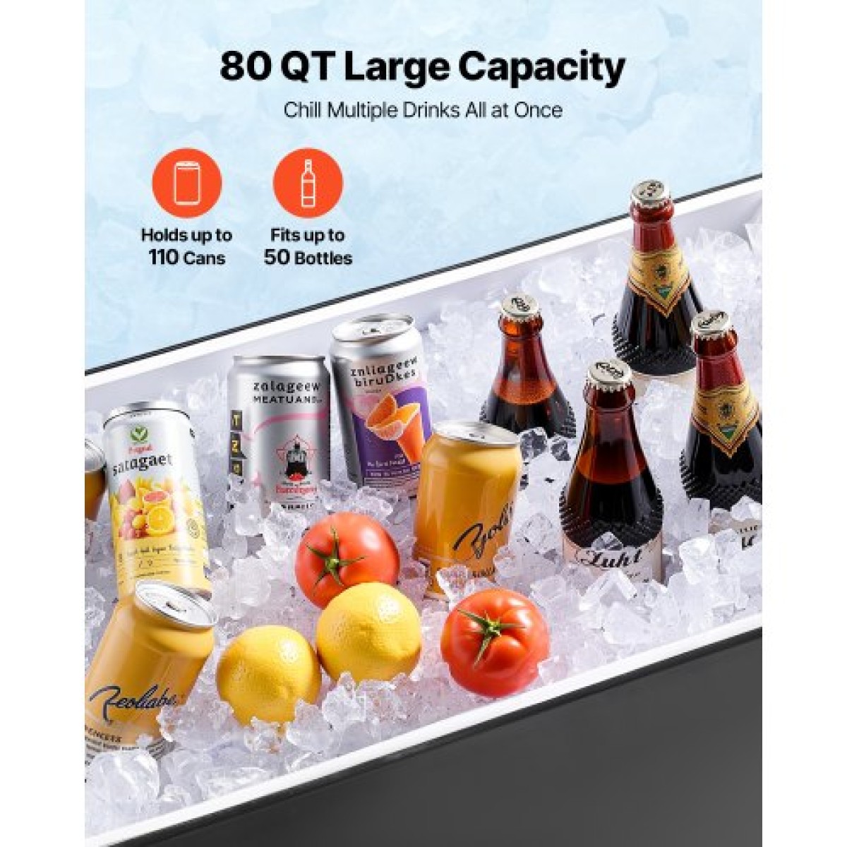 VEVOR 75,71 L Rolling Ice Chest Cart, με τηλεσκοπική λαβή 2 σταδίων και 2 περιστρεφόμενους τροχούς, φορητό τραπεζάκι Beach Patio Party Bar Cold Drink Beverage, Outdoor Park Cart on Wheels, Μαύρο