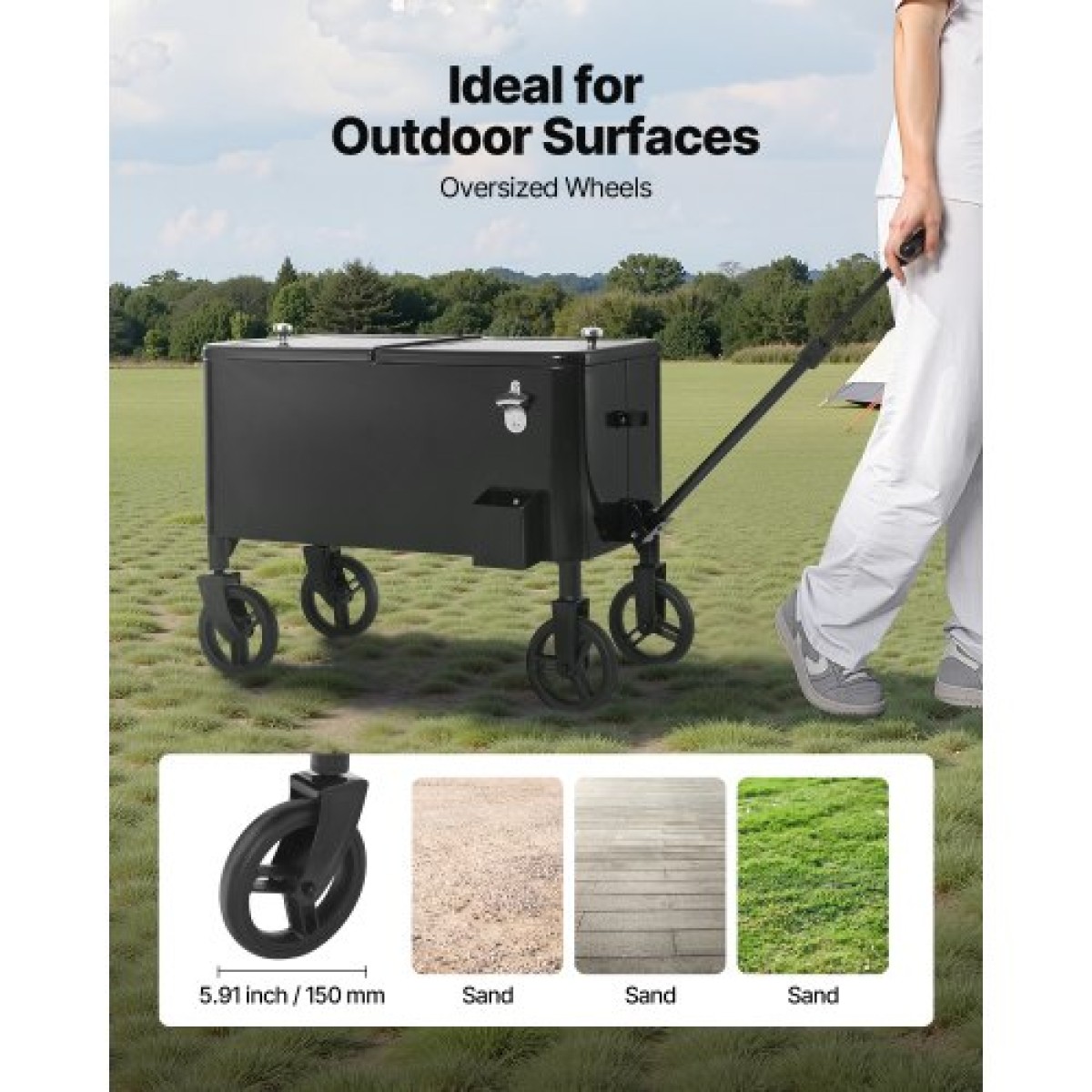 VEVOR 75,71 L Rolling Ice Chest Cart, με τηλεσκοπική λαβή 2 σταδίων και 2 περιστρεφόμενους τροχούς, φορητό τραπεζάκι Beach Patio Party Bar Cold Drink Beverage, Outdoor Park Cart on Wheels, Μαύρο