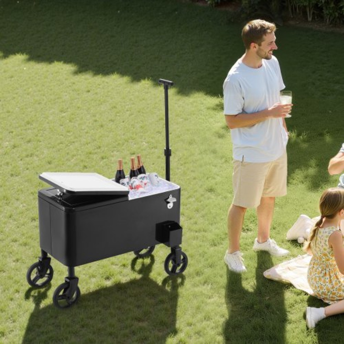 VEVOR 75,71 L Rolling Ice Chest Cart, με τηλεσκοπική λαβή 2 σταδίων και 2 περιστρεφόμενους τροχούς, φορητό τραπεζάκι Beach Patio Party Bar Cold Drink Beverage, Outdoor Park Cart on Wheels, Μαύρο