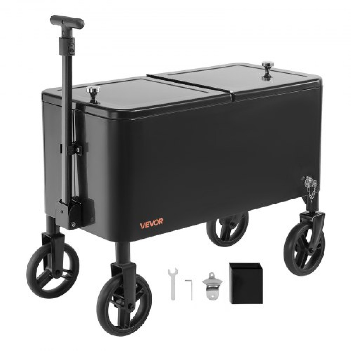 VEVOR 75,71 L Rolling Ice Chest Cart, με τηλεσκοπική λαβή 2 σταδίων και 2 περιστρεφόμενους τροχούς, φορητό τραπεζάκι Beach Patio Party Bar Cold Drink Beverage, Outdoor Park Cart on Wheels, Μαύρο