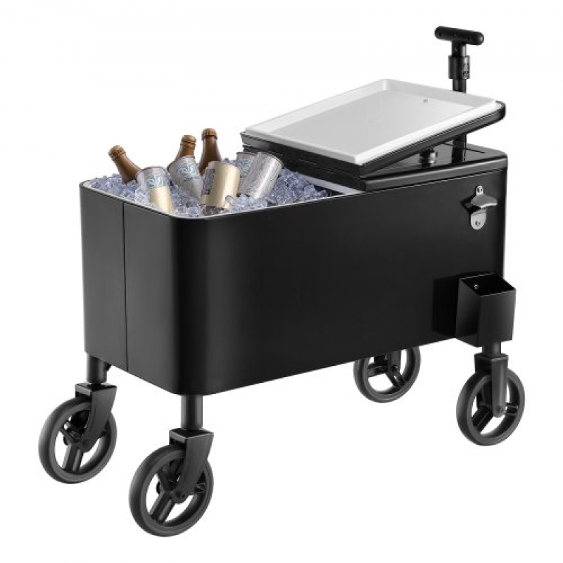 VEVOR 75,71 L Rolling Ice Chest Cart, με τηλεσκοπική λαβή 2 σταδίων και 2 περιστρεφόμενους τροχούς, φορητό τραπεζάκι Beach Patio Party Bar Cold Drink Beverage, Outdoor Park Cart on Wheels, Μαύρο