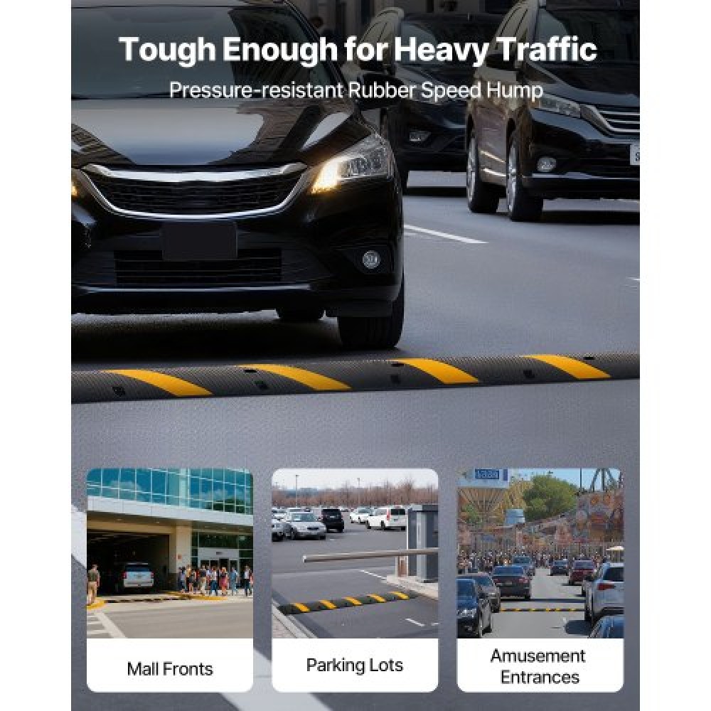 VEVOR 1830MM Rubber Speed Bump, 2 Channel, Heavy Duty Traffic Speed Hump, 9,979 kg/axle Load Capacity, Cable Protector Ramp with Expansion Screws, for Asphalt Concrete Gravel Driveway Road, 1 Pack