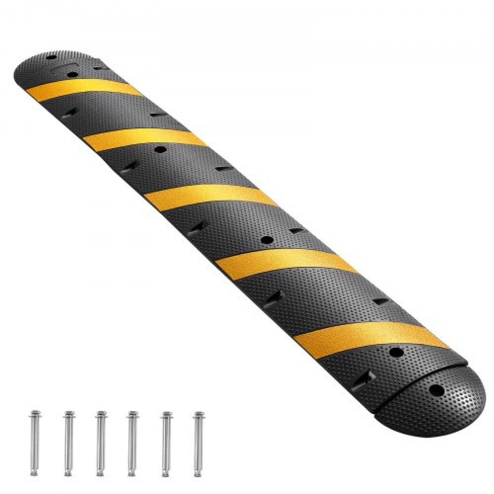 VEVOR 1830MM Rubber Speed Bump, 2 Channel, Heavy Duty Traffic Speed Hump, 9,979 kg/axle Load Capacity, Cable Protector Ramp with Expansion Screws, for Asphalt Concrete Gravel Driveway Road, 1 Pack