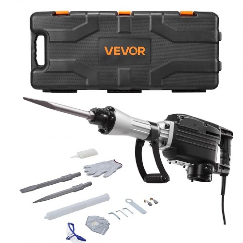 VEVOR Demolition Jack Hammer, 2800 W Ισχυρό Ηλεκτρικό Jackhammer, 1200 BPM Θραύση σκυροδέματος με αιχμηρή σμίλη, επίπεδη σμίλη, θήκη μεταφοράς, γάντια, για σκυρόδεμα, τοίχο, τούβλο, πλακάκι και θεμέλιο