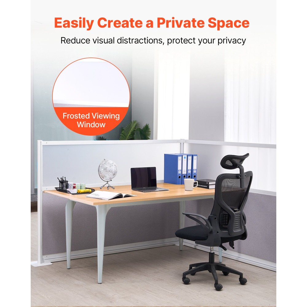 VEVOR Office Divider Privacy Partitions, 2-pack, 1,83m x 1,22m Room Divider Walls, PET Workstation Cubicle partition with frosted acrylic windows, Freestanding Privacy Panel for Office Library