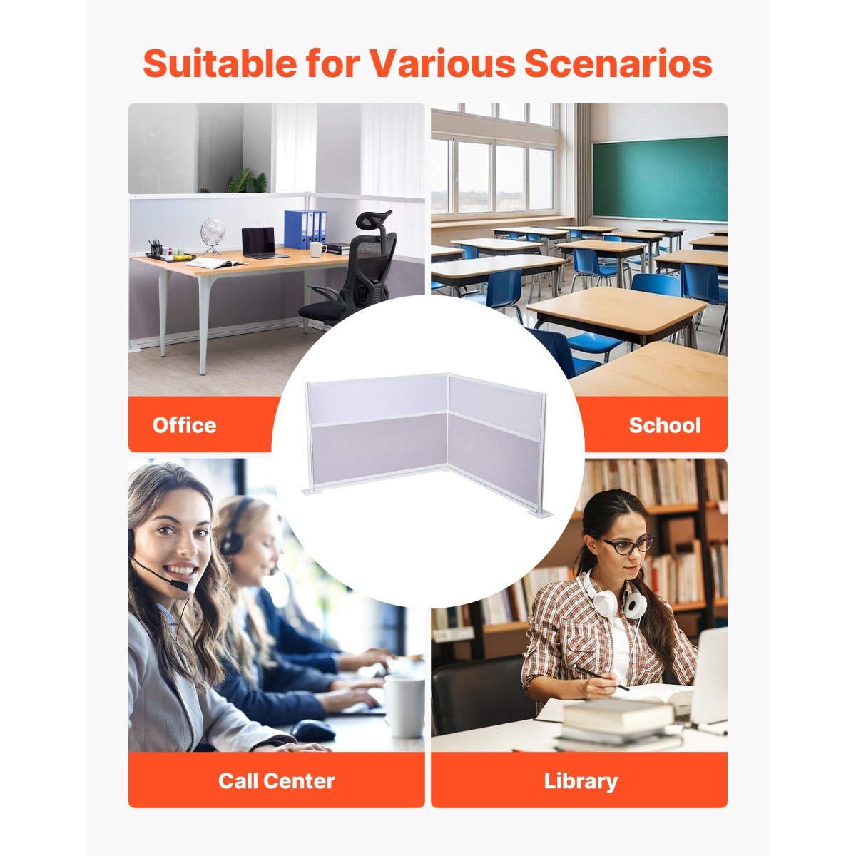VEVOR Office Divider Privacy Partitions, 2-pack, 1,83m x 1,22m Room Divider Walls, PET Workstation Cubicle partition with frosted acrylic windows, Freestanding Privacy Panel for Office Library