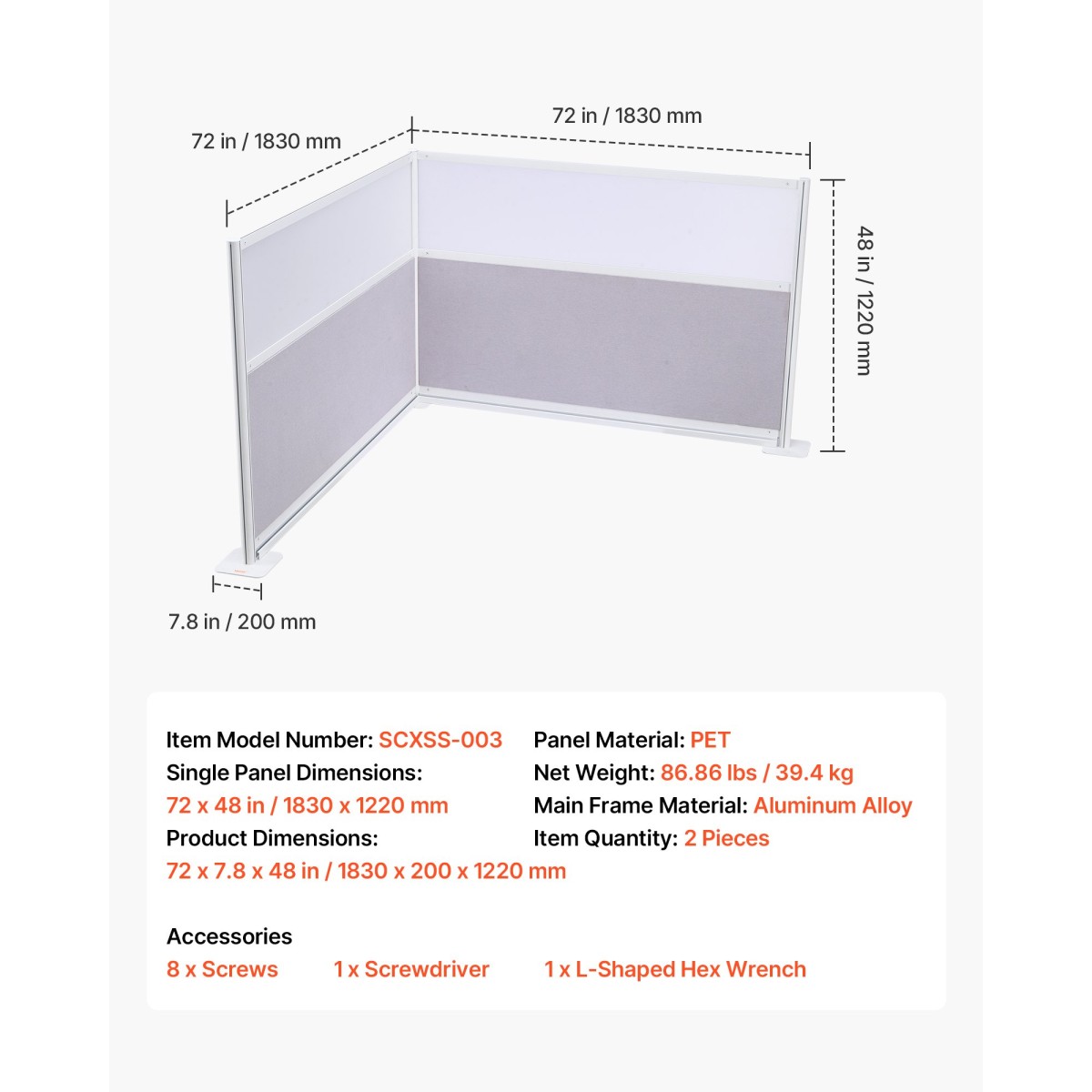 VEVOR Office Divider Privacy Partitions, 2-pack, 1,83m x 1,22m Room Divider Walls, PET Workstation Cubicle partition with frosted acrylic windows, Freestanding Privacy Panel for Office Library