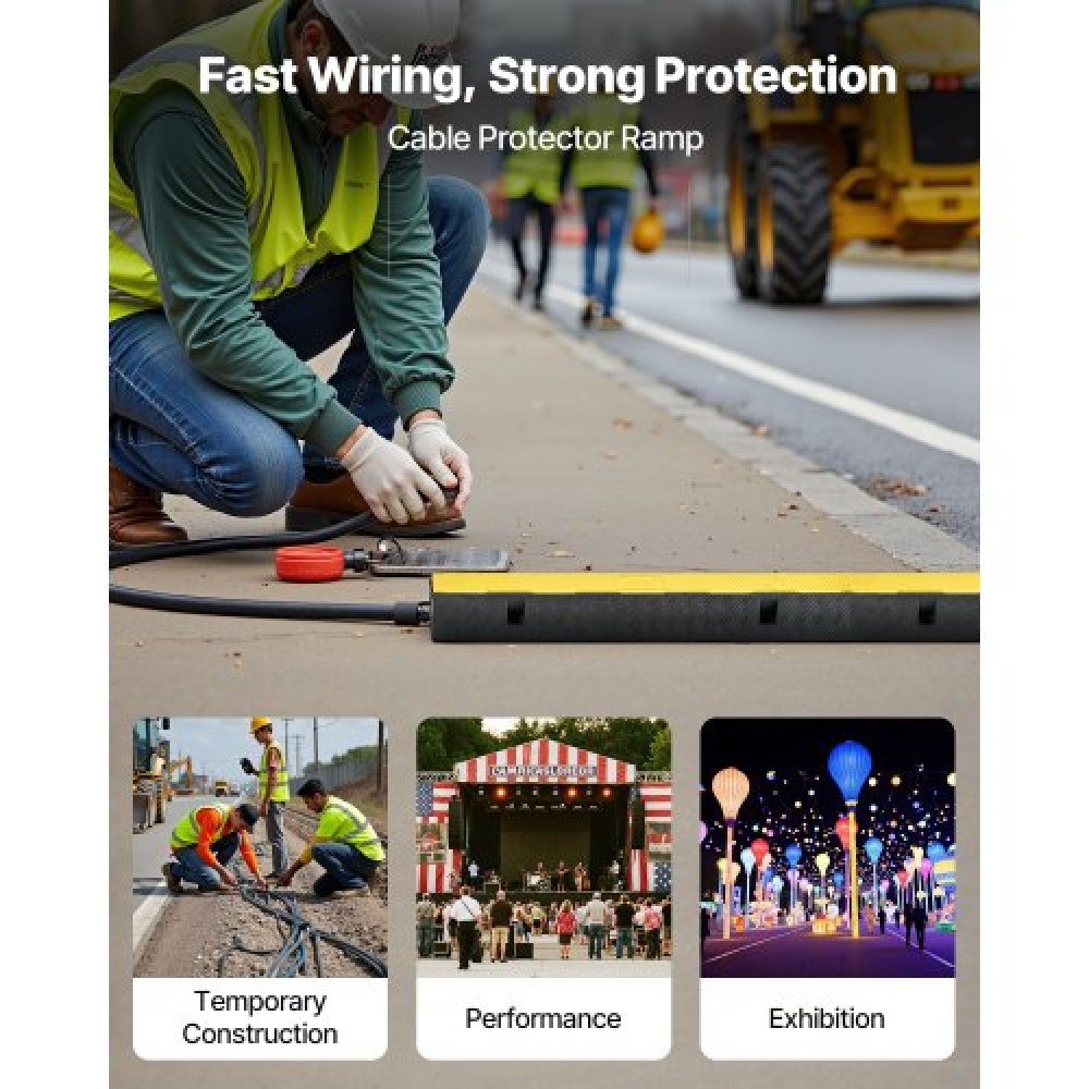 VEVOR Cable Protector Ramp, 9,979 kg/axle Capacity, 1 Channel Heavy Duty Rubber Cord Hose Wire Cover, 70 x 50 mm Channel, Traffic Speed Bump with Flip-Open Top Cover, for Indoor Outdoor Use, 1 Pack