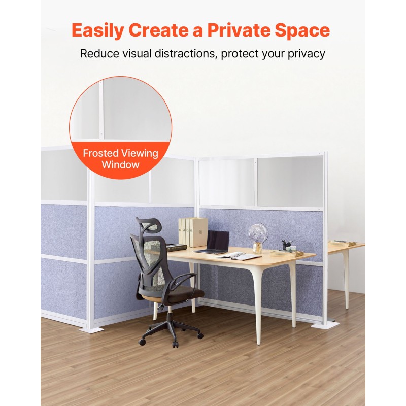 VEVOR Office Divider Privacy Partition, 1-Pack, 1778 x 1778 mm Modular Divider Wall Room, PET Workstation Cubicle partition with frosted windows, Freestanding Privacy Panel for Office Library