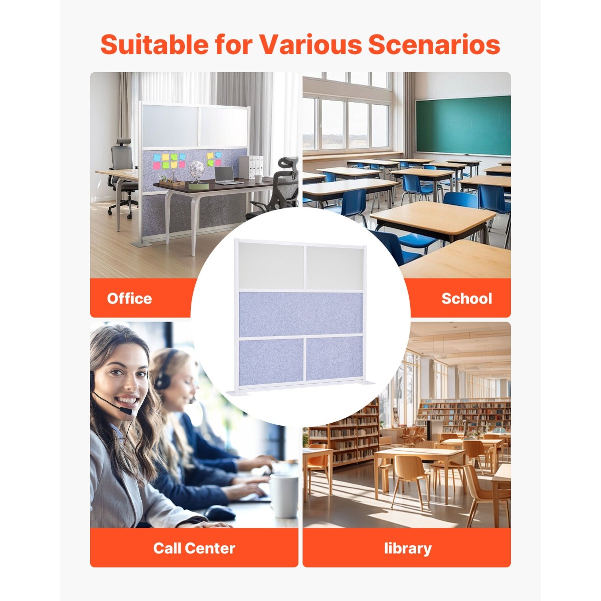 VEVOR Office Divider Privacy Partition, 1-Pack, 1778 x 1778 mm Modular Divider Wall Room, PET Workstation Cubicle partition with frosted windows, Freestanding Privacy Panel for Office Library