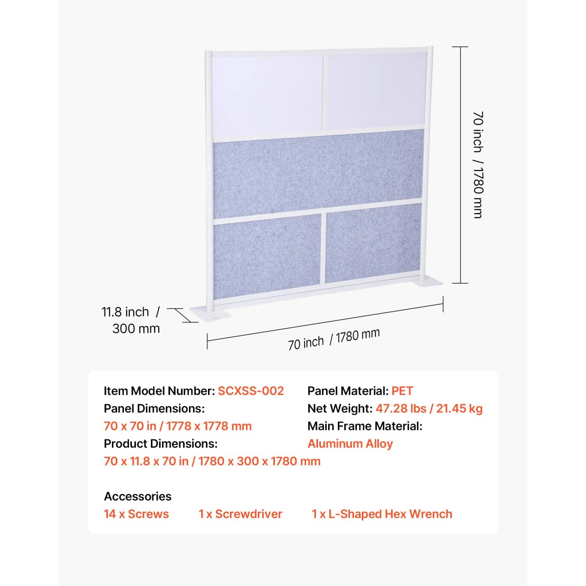 VEVOR Office Divider Privacy Partition, 1-Pack, 1778 x 1778 mm Modular Divider Wall Room, PET Workstation Cubicle partition with frosted windows, Freestanding Privacy Panel for Office Library