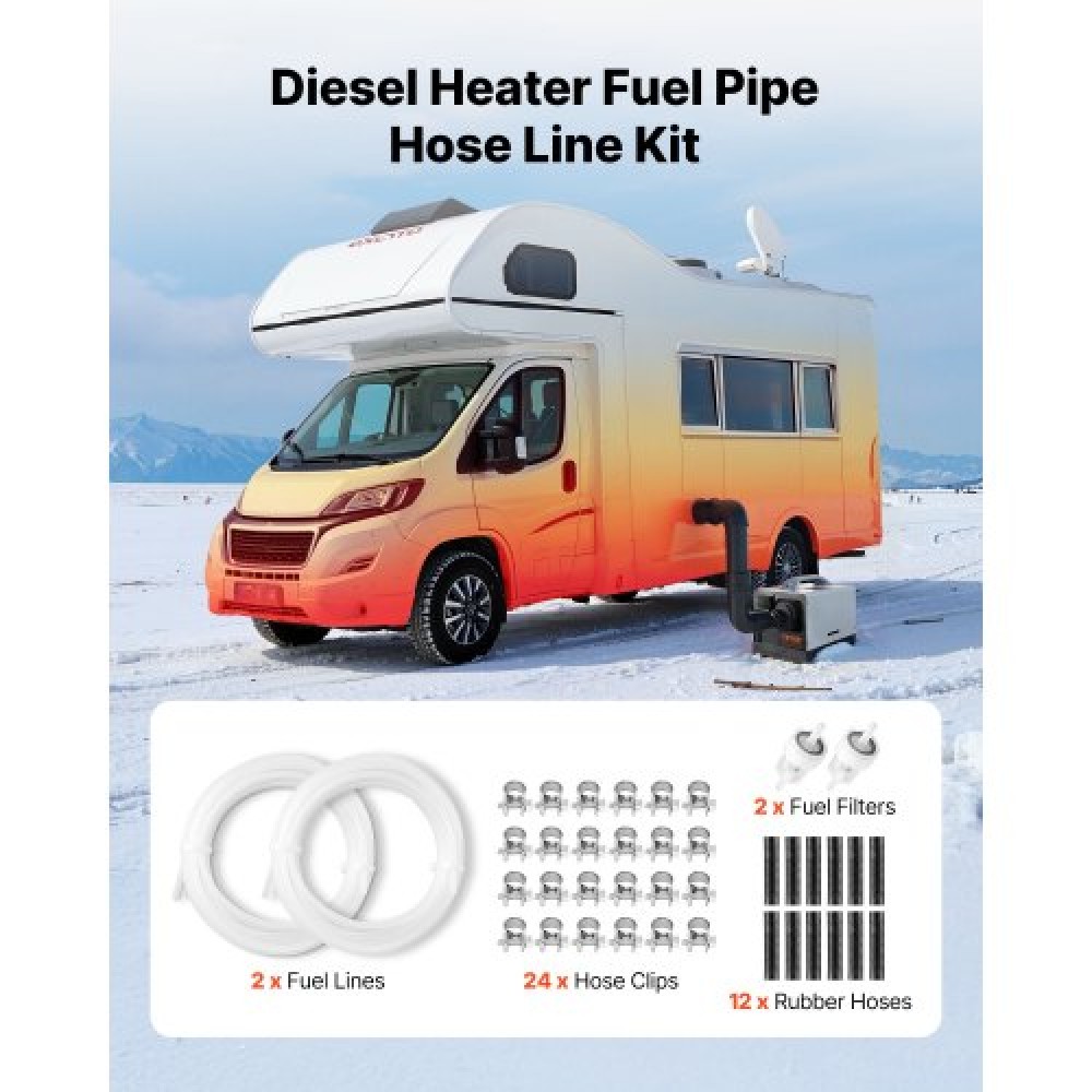 VEVOR Fuel Hose Line Kit, 5000mm Diesel Heater Fuel Line Kit, Replaceable Heater Parking Heater Fuels Lines with Lines Filters Clips & Hoses, Tank Diesel Heater Accessories for 2KW 5KW 8KW Heaters