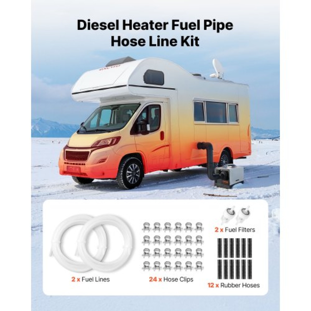 VEVOR Fuel Hose Line Kit, 5000mm Diesel Heater Fuel Line Kit, Replaceable Heater Parking Heater Fuels Lines with Lines Filters Clips & Hoses, Tank Diesel Heater Accessories for 2KW 5KW 8KW Heaters