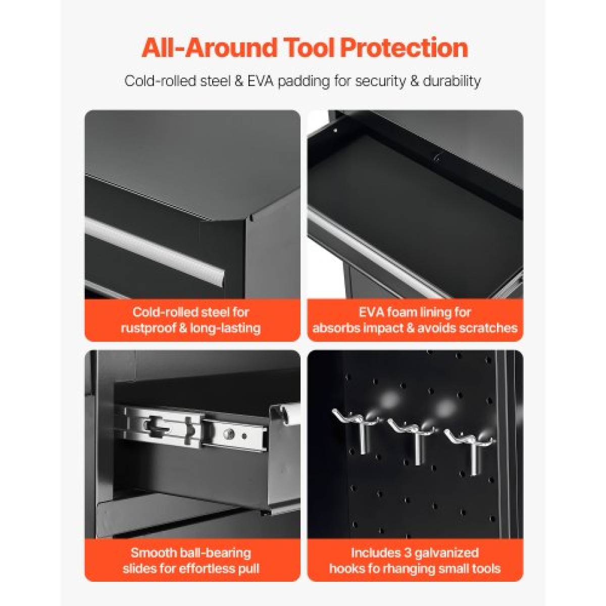 VEVOR Rolling Tool Chance, 2-in-1 Design, 5 συρτάρια οργάνωσης ντουλαπιών εργαλείων με αποσπώμενη επάνω μεταλλική εργαλειοθήκη, κλειδαριά, προστατευτική επένδυση και ράφι εργαλείων, ντουλάπι αποθήκευσης γκαράζ για αποθήκη, εργαστήριο