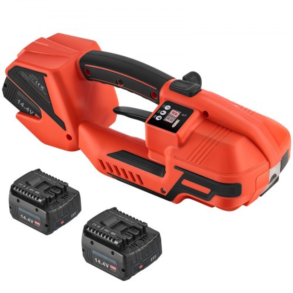 VEVOR Electric Lapping Machine, 2 x 4000mAh Batteries, Automatic Strapping Tool with Digital Display for 9-16 mm PP/PET Straps, Banding Tensioner Machine for Packaging Box Pallet