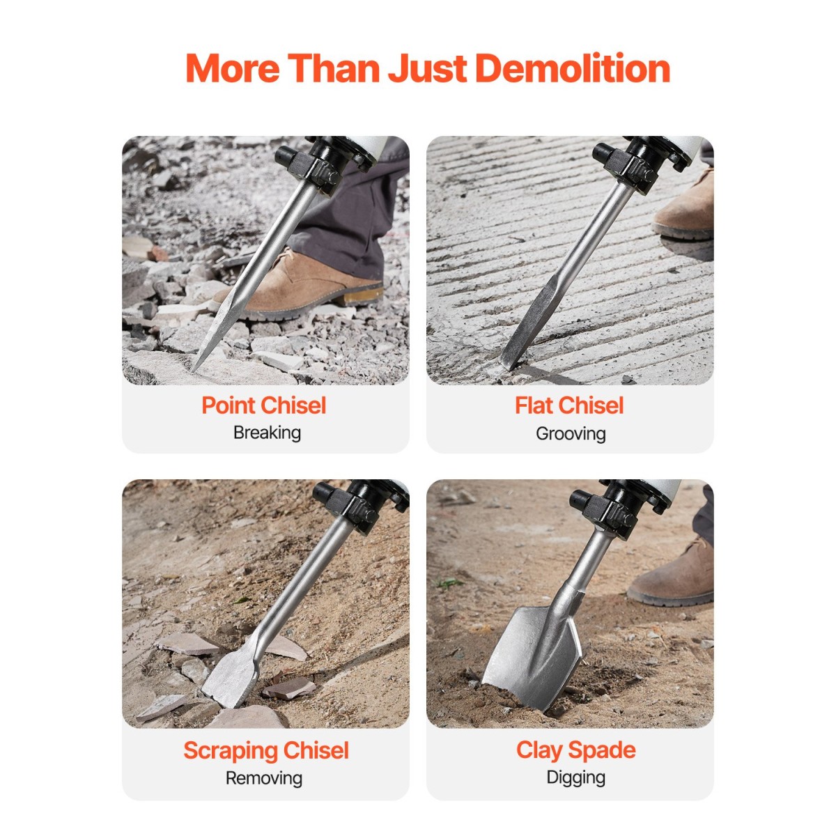 VEVOR Demolition Jack Hammer, 2800 W Ισχυρό Ηλεκτρικό Jackhammer, 1200 BPM Θραύση σκυροδέματος με 3 σμίλες, ένα πήλινο φτυάρι, θήκη μεταφοράς, γάντια, για σκυρόδεμα, τοίχο, τούβλο, πλακάκι και θεμέλιο
