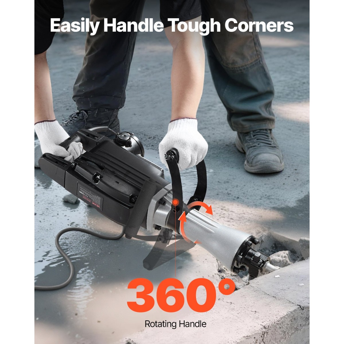 VEVOR Demolition Jack Hammer, 2800 W Ισχυρό Ηλεκτρικό Jackhammer, 1200 BPM Θραύση σκυροδέματος με 3 σμίλες, ένα πήλινο φτυάρι, θήκη μεταφοράς, γάντια, για σκυρόδεμα, τοίχο, τούβλο, πλακάκι και θεμέλιο