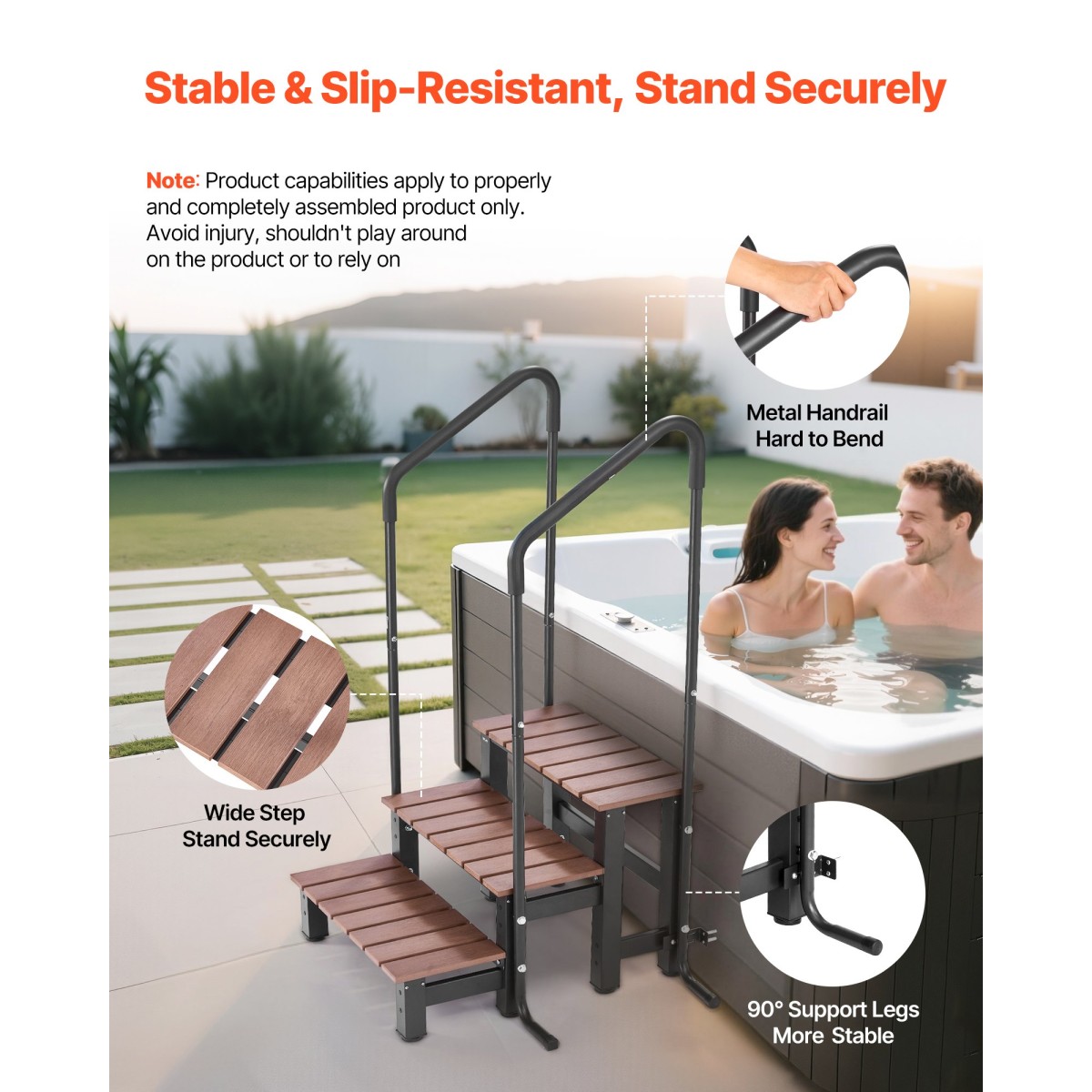VEVOR Hot Tub Step με κουπαστή, 3-Step Spa εξωτερικές σκάλες, Heavy Duty 640,1 mm πλάτος πάνω από το έδαφος/φουσκωτή σκάλα πισίνας με χωρητικότητα 249,5 kg, πολλαπλή χρήση για βεράντα, βεράντα, κατάστρωμα, ρυμουλκούμενα