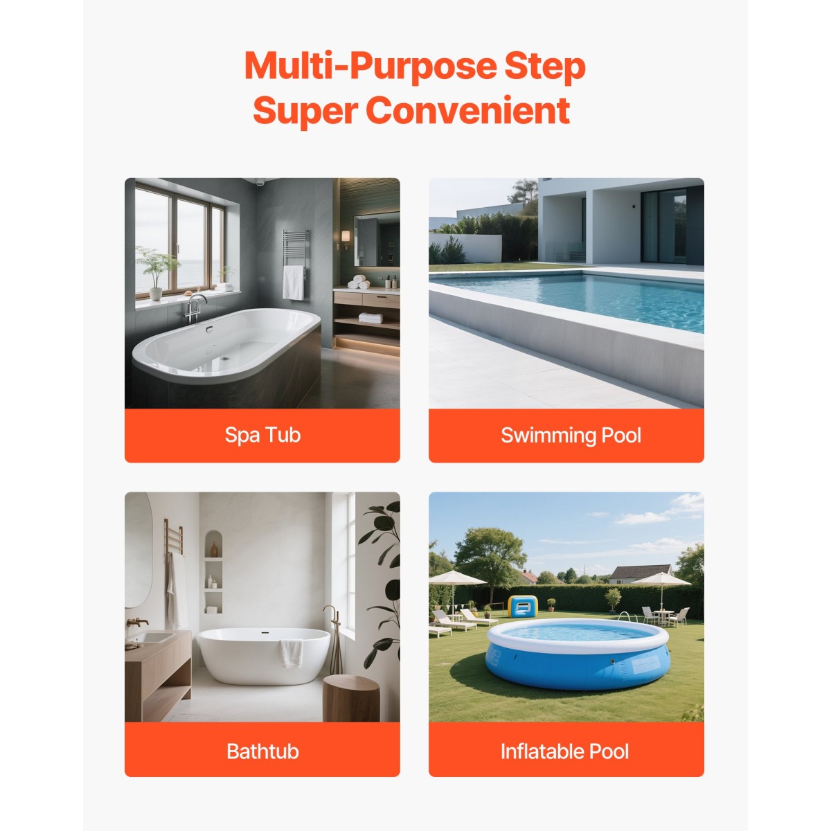VEVOR Hot Tub Step με κουπαστή, 3-Step Spa εξωτερικές σκάλες, Heavy Duty 640,1 mm πλάτος πάνω από το έδαφος/φουσκωτή σκάλα πισίνας με χωρητικότητα 249,5 kg, πολλαπλή χρήση για βεράντα, βεράντα, κατάστρωμα, ρυμουλκούμενα