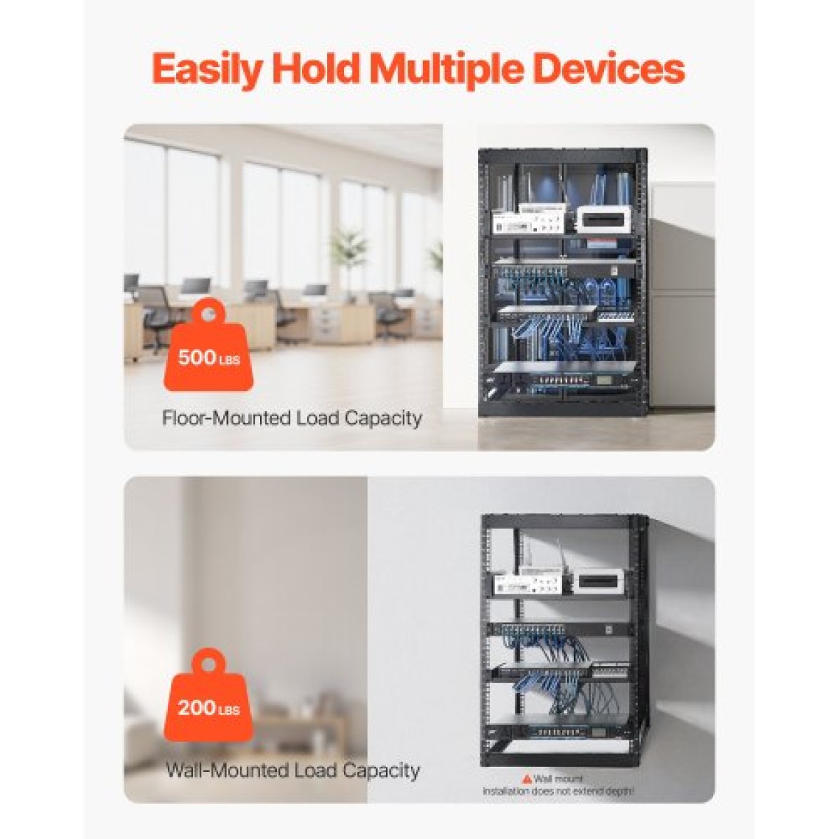 VEVOR 16U Open Frame Network Rack, Βάθος 585 mm, Επίτοιχος ή Επιδαπέδιος Server Rack, Heavy Duty 4 Post, με αεριζόμενα ράφια & εξοπλισμό τοποθέτησης, χωράει όλο τον εξοπλισμό πληροφορικής δικτύωσης AV Gear