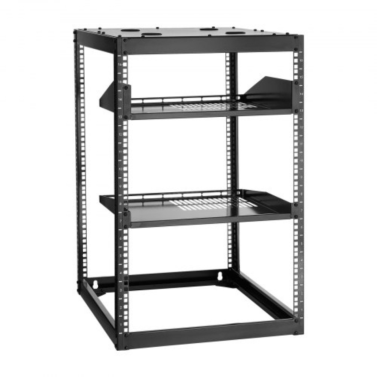 VEVOR 16U Open Frame Network Rack, Βάθος 585 mm, Επίτοιχος ή Επιδαπέδιος Server Rack, Heavy Duty 4 Post, με αεριζόμενα ράφια & εξοπλισμό τοποθέτησης, χωράει όλο τον εξοπλισμό πληροφορικής δικτύωσης AV Gear