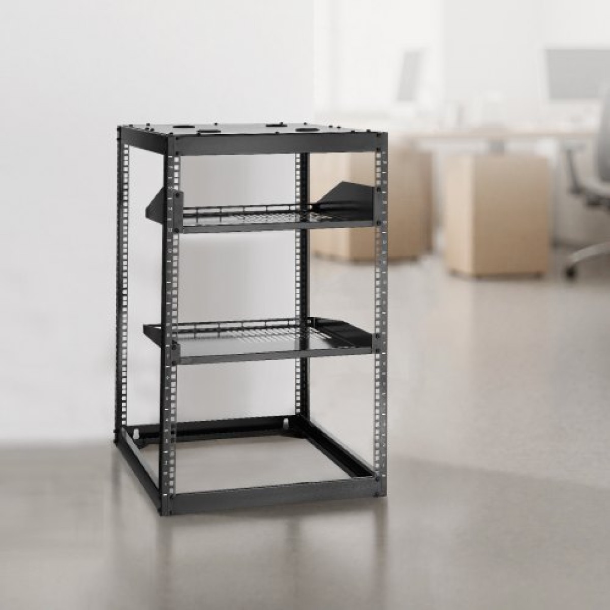 VEVOR 16U Open Frame Network Rack, Βάθος 585 mm, Επίτοιχος ή Επιδαπέδιος Server Rack, Heavy Duty 4 Post, με αεριζόμενα ράφια & εξοπλισμό τοποθέτησης, χωράει όλο τον εξοπλισμό πληροφορικής δικτύωσης AV Gear