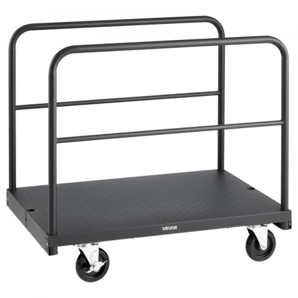 VEVOR Drywall Cart Dolly, 816 kg Χωρητικότητα φορτίου, 2-σε-1 Καροτσάκι φορτηγού από ατσάλινο πάνελ με περιστρεφόμενους τροχούς 12,5 mm, φορτηγό πλατφόρμας 91,4 x 61 cm με 4 πλαϊνές κουπαστές για εργοστάσιο, αποθήκη, γκαράζ, μαύρο
