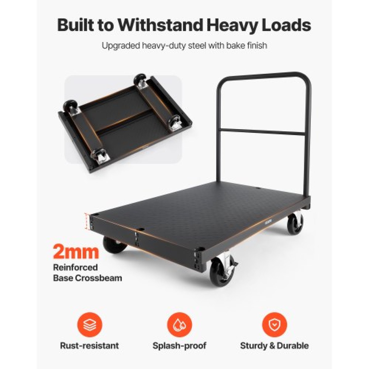 VEVOR Drywall Cart Dolly, 816 kg Χωρητικότητα φορτίου, 2-σε-1 Καροτσάκι φορτηγού από ατσάλινο πάνελ με περιστρεφόμενους τροχούς 12,5 mm, φορτηγό πλατφόρμας 91,4 x 61 cm με 4 πλαϊνές κουπαστές για εργοστάσιο, αποθήκη, γκαράζ, μαύρο