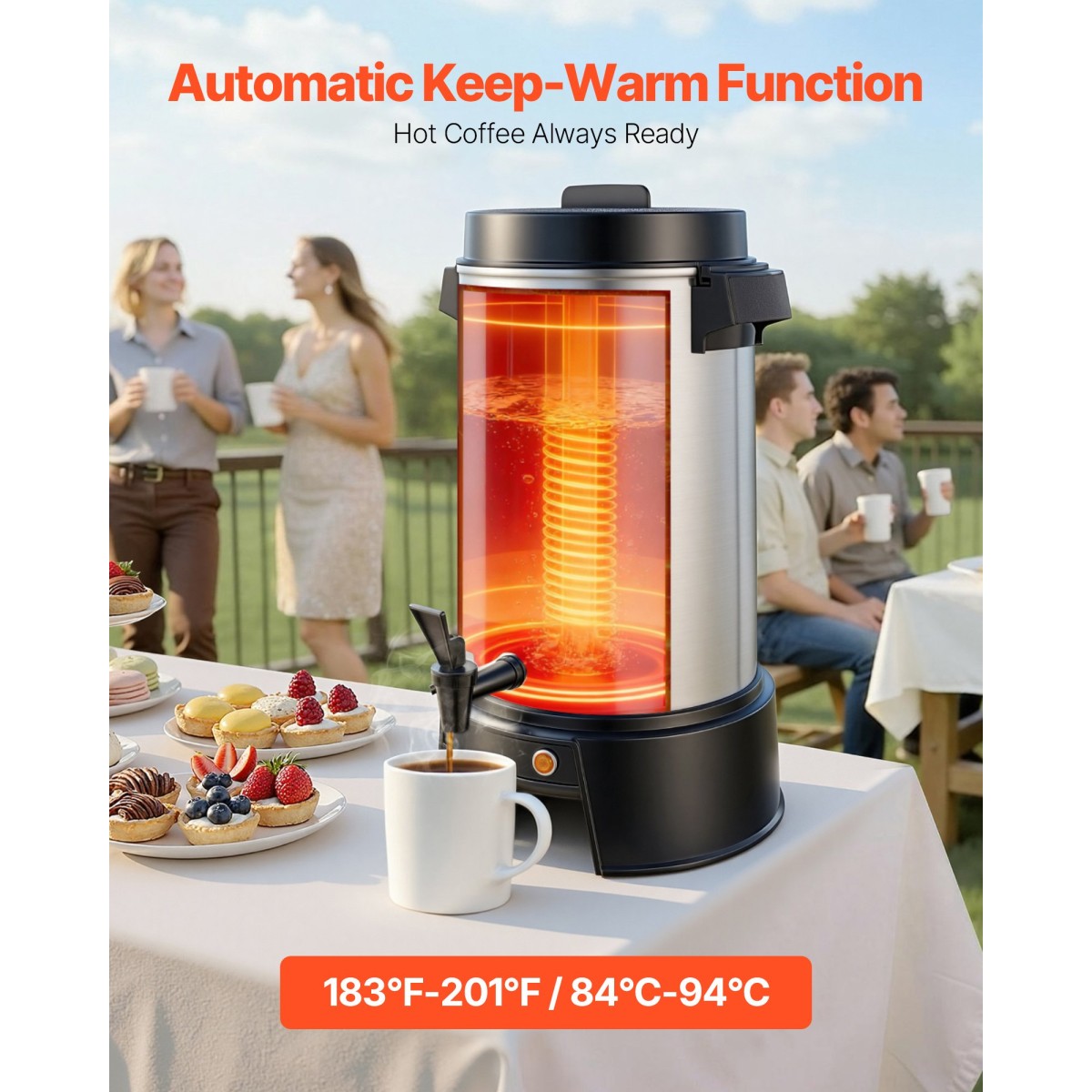VEVOR Commercial Coffee Urn, 42 Cup 6,3L Dispenser ζεστού ροφήματος με βρύση χωρίς σταγόνες, καφετιέρα ταχείας παρασκευής 1190W, Αυτόματος έλεγχος θερμοκρασίας, για κέτερινγκ, πάρτι, εκκλησία & εστιατόριο